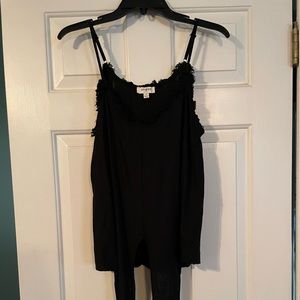 Umgee tie front tank top with fringe detail.